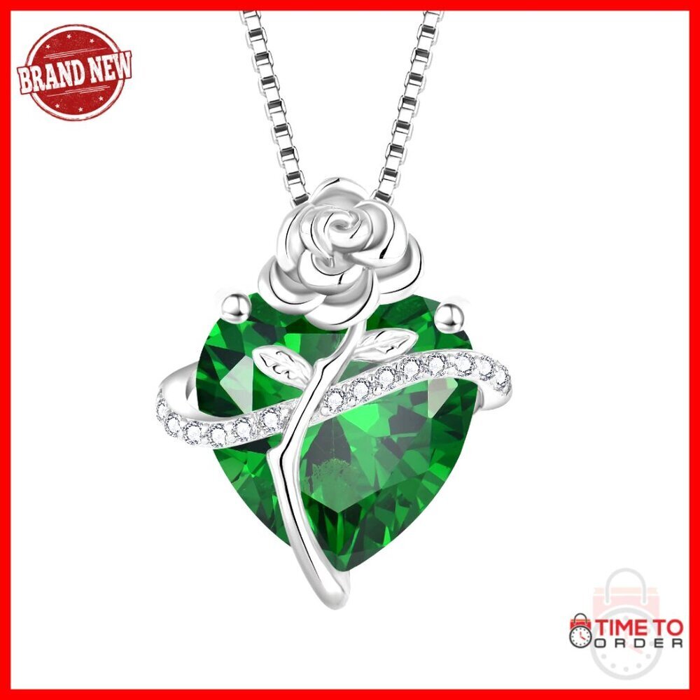 Sterling Silver Heart Rose Pendant Necklace Dainty Jewelry Gift
